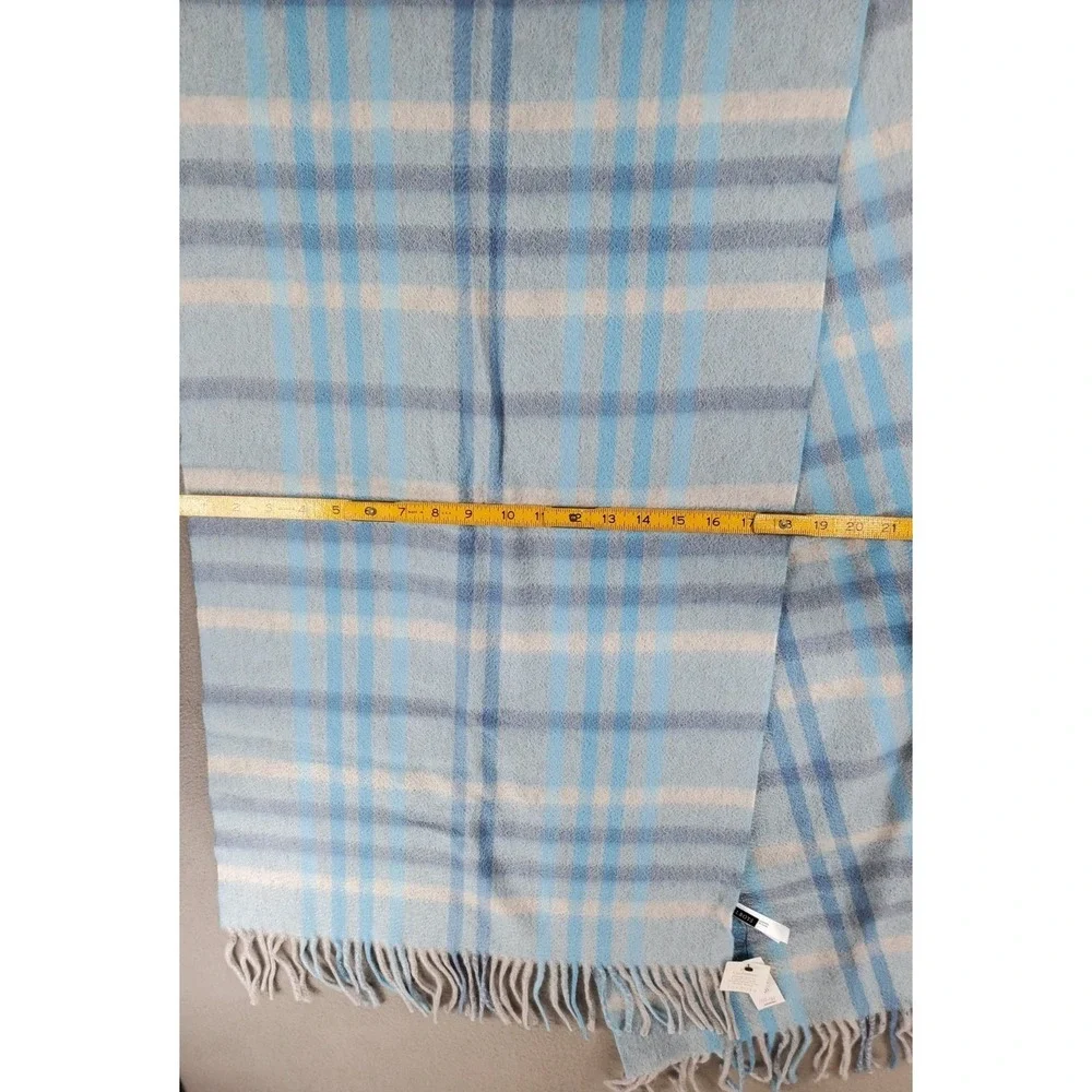 Talbots 100% Cashmere Knit Scarf Unisex Blue Plaid Neck Wrap Cozy Warm Comfy NEW